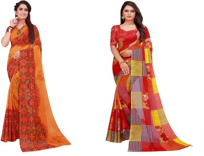 Saadhvi Floral Print Daily Wear Georgette Saree(Pack of 2, Multicolor)