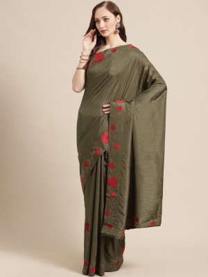 Hritika Woven Banarasi Silk Blend Saree(Dark Green)