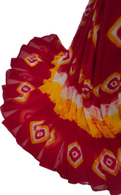 KHATRI AND SONS Printed Bandhani Chiffon Saree(Red)
