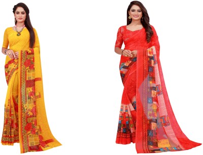 Saadhvi Solid/Plain Daily Wear Georgette Saree(Pack of 2, Multicolor)