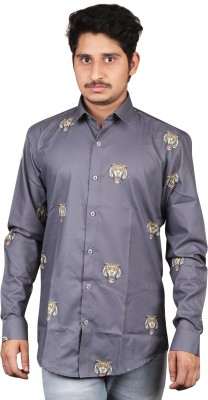 house of boota Men Graphic Print Formal Grey Shirt