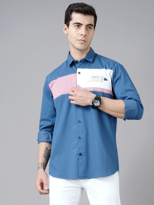 Paul Street Men Color Block Casual Blue Shirt