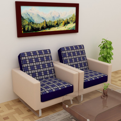 Dream Care Terry 3+1+1 Seater Sofa Checkered Cover(Pack of 4 Blue)