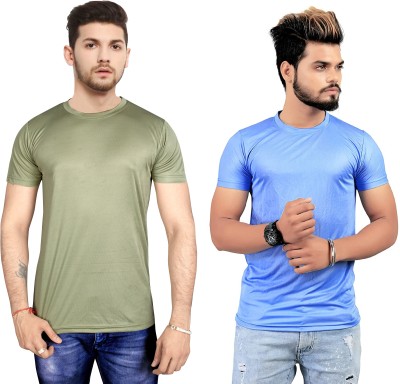 clothmore Solid Men Round Neck Light Blue, Green T-Shirt