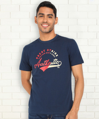 PROVOGUE Typography Men Round Neck Navy Blue T-Shirt
