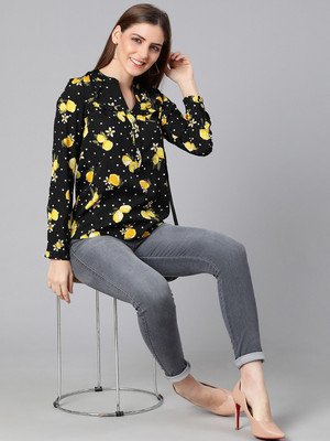 OXOLLOXO Casual Floral Print Women Black, Yellow Top
