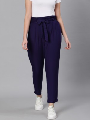 OXOLLOXO Women Relaxed Fit Viscose Solid Casual Blue Pant Regular Fit Women Blue Trousers