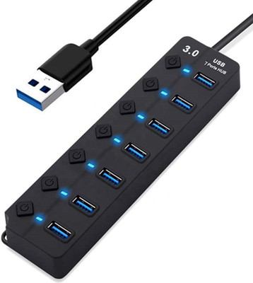 coolcold USB Hub 3.0 for PC, Laptop, 7-Port USB 3.0 Hub with Individual Power Switches USB Hub 3.0 for PC, Laptop, 7-Port USB 3.0 Hub with Individual Power Switches USB Hub(Black)