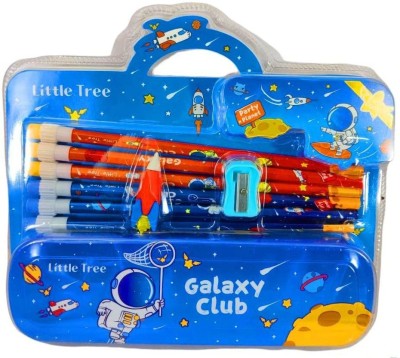 komto Kids Galaxy Stationery Set Combo of Pencil Box Shapener Eraser and Pencil Blue Geometry Box(Blue)