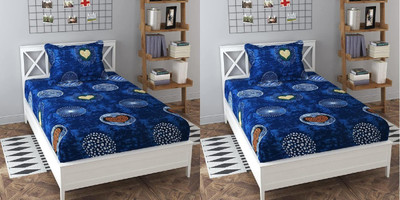 HOMYBEES 220 TC Cotton Single Printed Flat Bedsheet(Pack of 2, Multi85)