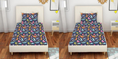 HOMYBEES 220 TC Cotton Single Abstract Flat Bedsheet(Pack of 2, Multi101)