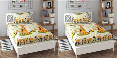 HOMYBEES 220 TC Cotton Single Abstract Flat Bedsheet(Pack of 2, Multi103)