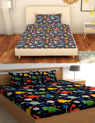 HOMYBEES 220 TC Cotton Single Abstract Flat Bedsheet(Pack of 2, Multi129)