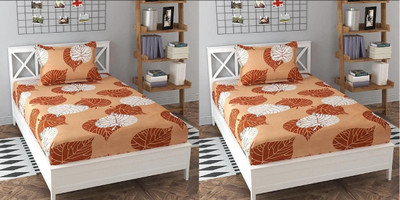 HOMYBEES 220 TC Cotton Single Abstract Flat Bedsheet(Pack of 2, Multi86)