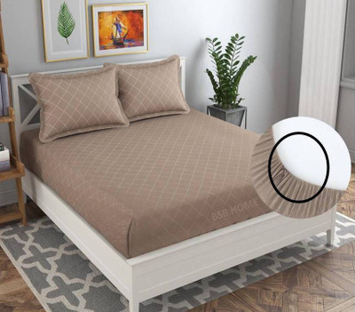 62% OFF on BSB HOME 220 TC Cotton King Solid Fitted (Elastic) Bedsheet(Pack of 1, Brown)