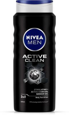 NIVEA Body Wash, Active Clean with Active Charcoal, Shower Gel for Body, Face &amp; Hair  (500 ml)