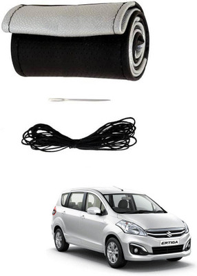 AYW Hand Stiched Steering Cover For Maruti Ertiga(Black, Silver, Leather)