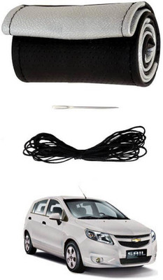 AYW Hand Stiched Steering Cover For Chevrolet Sail UVA(Black, Silver, Leather)