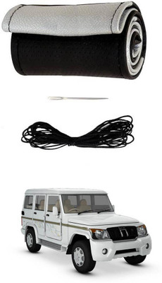 AYW Hand Stiched Steering Cover For Mahindra Bolero(Black, Silver, Leather)