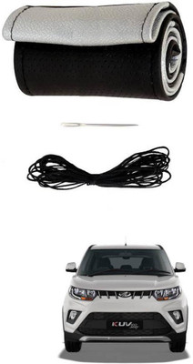 AYW Hand Stiched Steering Cover For Mahindra KUV 100(Black, Silver, Leather)