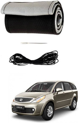 AYW Hand Stiched Steering Cover For Tata Aria(Black, Silver, Leather)