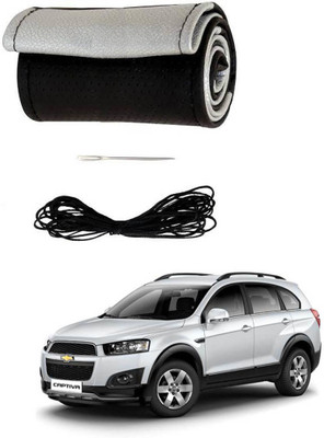 AYW Hand Stiched Steering Cover For Chevrolet Captiva(Black, Silver, Leather)