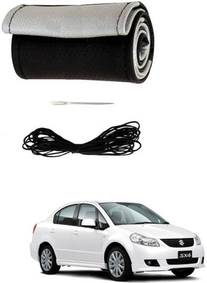 AYW Hand Stiched Steering Cover For Maruti SX4(Black, Silver, Leather)