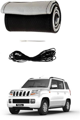 AYW Hand Stiched Steering Cover For Mahindra TUV-300(Black, Silver, Leather)