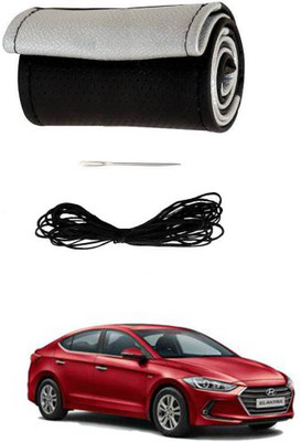 AYW Hand Stiched Steering Cover For Hyundai Elantra(Black, Silver, Leather)