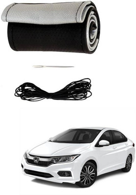 AYW Hand Stiched Steering Cover For Honda New City(Black, Silver, Leather)