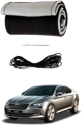 AYW Hand Stiched Steering Cover For Skoda Superb(Black, Silver, Leather)