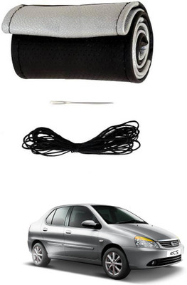 AYW Hand Stiched Steering Cover For Tata Indica(Black, Silver, Leather)