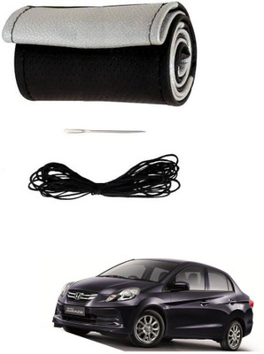 AYW Hand Stiched Steering Cover For Honda Amaze(Black, Silver, Leather)