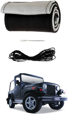 AYW Hand Stiched Steering Cover For Mahindra Thar(Black, Silver, Leather)