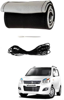 AYW Hand Stiched Steering Cover For Maruti WagonR(Black, Silver, Leather)