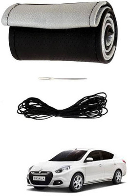 AYW Hand Stiched Steering Cover For Renault Scala(Black, Silver, Leather)