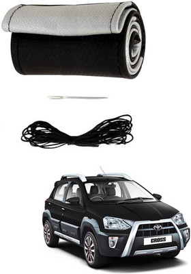 AYW Hand Stiched Steering Cover For Toyota Etios Cross(Black, Silver, Leather)