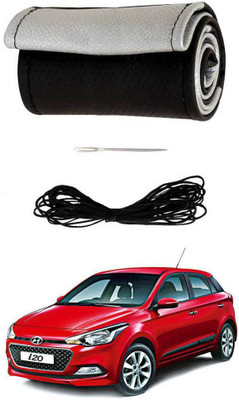 AYW Hand Stiched Steering Cover For Hyundai Elite i20(Black, Silver, Leather)