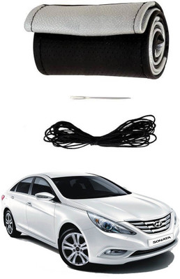 AYW Hand Stiched Steering Cover For Hyundai Sonata Fluidic(Black, Silver, Leather)