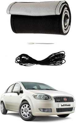 AYW Hand Stiched Steering Cover For Fiat Linea(Black, Silver, Leather)