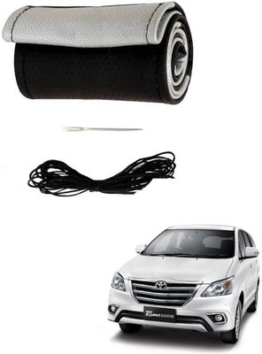 AYW Hand Stiched Steering Cover For Toyota Innova(Black, Silver, Leather)