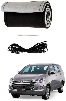 AYW Hand Stiched Steering Cover For Toyota Innova(Black, Silver, Leather)
