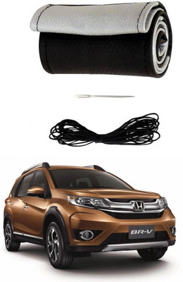 AYW Hand Stiched Steering Cover For Honda Brio(Black, Silver, Leather)