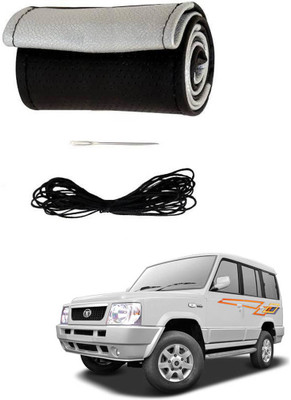 AYW Hand Stiched Steering Cover For Tata Sumo(Black, Silver, Leather)