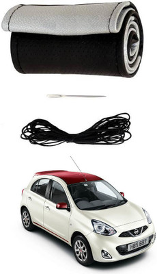 AYW Hand Stiched Steering Cover For Nissan Micra Active(Black, Silver, Leather)