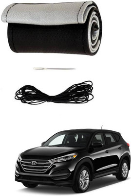 AYW Hand Stiched Steering Cover For Hyundai Tucson(Black, Silver, Leather)