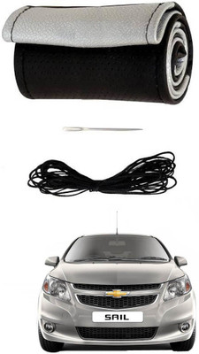 AYW Hand Stiched Steering Cover For Chevrolet Sail(Black, Silver, Leather)