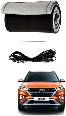 AYW Hand Stiched Steering Cover For Hyundai Creta(Black, Silver, Leather)