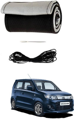 AYW Hand Stiched Steering Cover For Suzuki WagonR Stingray(Black, Silver, Leather)