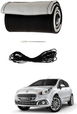 AYW Hand Stiched Steering Cover For Fiat Punto Evo(Black, Silver, Leather)